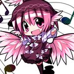  chibi haiiro_(immature) musical_note mystia_lorelei pink_eyes pink_hair solo thighhighs touhou wings 