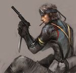  big_boss canteen chang cigar cqc fanny_pack gun handgun knife male_focus metal_gear_(series) metal_gear_solid metal_gear_solid_portable_ops naked_snake pistol reverse_grip solo stabo_harness suppressor weapon 