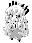  angry bangs bow chibi fujiwara_no_mokou greyscale hair_bow hair_ribbon hama_chon long_hair monochrome ribbon solo touhou 