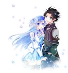  1girl asuna_(sao) asuna_(sao-alo) bad_id bad_pixiv_id black_eyes black_hair blue_eyes blue_hair couple kirito kirito_(sao-alo) long_hair pointy_ears short_hair spiked_hair sword_art_online toujirou 