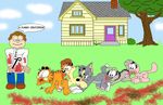  black_eyes blood brown_hair canine cat clothing dog f&aelig;ces feces feline garfield garfield_(series) garfield_cat gore group hair human jon_arbuckle looking_at_viewer male mammal ms_paint nermal odie raised_tail scat smile tom tom_(tom_&amp;_jerry) tom_and_jerry what 