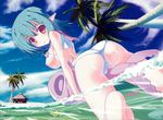  ass blush green_hair ice_&amp;_choco kokonobi original swimsuit underboob water wet 