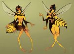  antennae arthropod breasts butt chitin female fydbac gradient_background insect multi_limb navel pointing solo stinger wasp wide_hips wings 