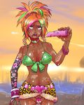  ahegao al_bhed_eyes bikini bikini_top blonde_hair body_writing braid breasts collar covered_nipples dark_skin dildo erect_nipples final_fantasy final_fantasy_x final_fantasy_x-2 fingerless_gloves front-tie_top g-string ganguro gloves green_eyes hands headband highres large_breasts lips long_hair multicolored_hair nail_polish nipples open_mouth panties piercing pink_nails pink_panties prostitution pubic_hair pubic_hair_peek pussy rikku ryuney scarf skirt solo swimsuit tan thong uncensored underwear upskirt wedgie 