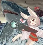  bad_id bad_pixiv_id extra_eyes furry hare_of_inaba japanese_clothes mawaru_(mawaru) miko open_mouth original sea_angel shark torii 