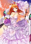  animal_ears bouquet breasts bridal_veil choker cleavage dress elbow_gloves fatkewell flower fox_ears fox_tail gloves hair_flower hair_ornament jewelry large_breasts long_hair looking_at_viewer necklace orange_hair original purple_eyes rika_eastre smile solo tail veil wedding_dress white_gloves 