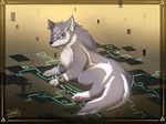  abstract_background ambiguous_gender black_fur blue_eyes canine claws ear_piercing feral fur ivan-jhang japanese link link_(wolf_form) mammal nintendo piercing solo the_legend_of_zelda triforce twilight_princess video_games white_fur wolf 