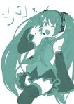  39 detached_sleeves green hatsune_miku kouji_(campus_life) long_hair lowres monochrome one_eye_closed solo twintails vocaloid 