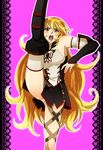  axe_kick bad_id bad_pixiv_id bare_shoulders blonde_hair boots detached_sleeves high_kick hogehoge0710 kicking long_hair milla_maxwell panties pantyshot red_eyes solo tales_of_(series) tales_of_xillia tales_of_xillia_2 underwear white_panties 