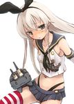  :&lt; anchor anchor_hair_ornament blonde_hair blurry blush cannon collarbone crop_top depth_of_field green_eyes hair_ornament hairband head_tilt highleg highleg_panties kantai_collection long_hair navel panties rensouhou-chan sailor_collar shimakaze_(kantai_collection) simple_background sitting solo striped striped_legwear tamaki_fuyu tears thighhighs underwear white_background 