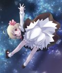  ass blonde_hair bloomers blush bow hair_bow hair_ribbon kneepits komiru mary_janes open_mouth outstretched_arm outstretched_hand red_eyes ribbon rumia shoes short_hair skirt smile solo touhou underwear white_bloomers 