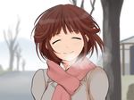  ^_^ amagami blush brown_hair eyes_closed ganganganso sakurai_rihoko scarf smile winter 