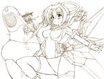  :d blush breasts exelica gomamiso_(gomamiso_sp) lineart mecha_musume medium_breasts monochrome open_mouth short_hair simple_background smile solo trigger_heart_exelica uchuu_senkan_yamato white_background 