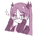  :&lt; adjusting_eyewear bespectacled cthugha_(nyaruko-san) glasses haiyore!_nyaruko-san kouji_(campus_life) long_hair lowres monochrome purple solo sparkle twintails 
