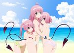  beach bikini lala_satalin_deviluke momo_velia_deviluke nana_asta_deviluke pink_hair swimsuit tail to_love_ru to_love_ru_darkness 