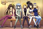  :p absurdres black_hair blonde_hair blue_eyes blue_hairband blue_leotard blush bow brown_hair cecilia_alcott charlotte_dunois detexted drill_hair eyepatch green_eyes hair_bow hairband highres huang_lingyin infinite_stratos laura_bodewig legs leotard long_hair long_legs multiple_girls non-web_source official_art open_mouth pilot_suit pout purple_eyes red_eyes shinonono_houki short_hair silver_hair thighhighs third-party_edit tongue tongue_out twintails v very_long_hair yumizuru_izuru 