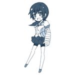  bandages bike_shorts blue blush_stickers chibi kanbaru_suruga kouji_(campus_life) lowres monochrome monogatari_(series) school_uniform short_hair solo 