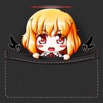  :d black_wings blonde_hair blush_stickers chibi detached_wings ex-rumia halo looking_at_viewer minigirl open_mouth pocket red_eyes roco_(katsuya1011) rumia smile solo touhou v-shaped_eyebrows wings 