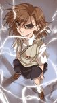  biribiri brown_eyes brown_hair electricity kyouno_aki misaka_mikoto school_uniform short_hair to_aru_kagaku_no_railgun to_aru_majutsu_no_index 