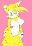  big_thighs blue_eyes breasts canine crossgender female fox fur gloves mammal miles_prower multiple_tails naturally_censored naturally_sensored pink_background plain_background pussy sega sonic_(series) wide_hips yellow_fur 