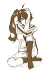  araragi_karen kouji_(campus_life) long_hair lowres monochrome monogatari_(series) side_ponytail solo 