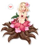  alraune amber_eyes blonde_hair breasts female flora_fauna flower flower_in_hair hair looking_at_viewer monster monster_girl navel original petals plain_background ringo_yuyu white_background 