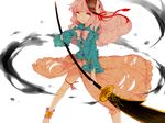  bow fox_mask hata_no_kokoro hillly_(maiwetea) light_trail long_hair long_skirt mask naginata ofuda pink_eyes pink_hair plaid plaid_shirt polearm shirt skirt solo tassel touhou weapon 