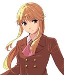  androgynous blonde_hair cravat formal grey_eyes konoe_(fogtracks) long_hair male_focus ponytail smile solo suit umineko_no_naku_koro_ni upper_body ushiromiya_lion 