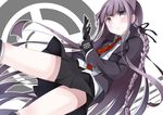  bad_id bad_pixiv_id banned_artist braid danganronpa danganronpa_1 gloves hair_ribbon jacket kirigiri_kyouko long_hair mirai_(macharge) necktie purple_eyes purple_hair ribbon school_uniform solo 