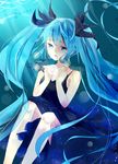  aqua_eyes aqua_hair dress fish hatsune_miku highres long_hair rimi_(117412107) shinkai_shoujo_(vocaloid) solo submerged twintails underwater very_long_hair vocaloid 