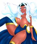  black_legwear blue_leotard blush boots breasts cameltoe cape cleavage crying dark_skin huge_breasts legs leotard long_hair looking_at_viewer marvel open_mouth silver_hair sitting solo spread_legs storm_(x-men) tears thick_thighs thigh_boots thighhighs thighs tiara very_dark_skin white_hair x-men yukimimi 