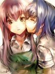  1boy 1girl bad_id bad_pixiv_id blue_eyes blue_hair blush cardfight!!_vanguard cheek_kiss kiss sendou_aichi tokura_misaki white_hair 