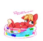  blonde_hair cute cutie_mark equine feral friendship_is_magic fur hair hooves horse male mammal my_little_pony open_mouth pony pool red_fur solo tears text water young 