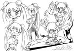  1girl arukime beyblade breasts bun_cover china_dress chinese_clothes double_bun dress martial_arts mei_mei_(beyblade) metal_fight_beyblade monochrome open_mouth solo 