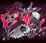  bow dress extra_eyes eye_socket gun handgun hat lumaga mechanical_arms orange_hair peacock_(skullgirls) pistol red_eyes revolver sharp_teeth short_hair skullgirls smoke smoking_gun teeth top_hat weapon 