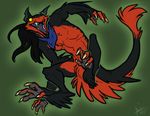 airu bandanna claws fangs jumping male max_power open_mouth plain_background sergal solo tongue_piercings yellow_eyes 