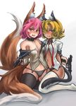  animal_ears arceonn asymmetrical_docking bad_id bad_tumblr_id beretta_92 black_legwear black_panties blonde_hair blue_eyes blush breast_press breasts cat_ears cat_tail cleavage collar dark_skin fox_ears fox_tail groin gsh-18 gun handgun highres katja_(arceonn) locked_slide lowleg lowleg_panties multiple_girls multiple_tails navel nia_(arceonn) no_bra no_pants off_shoulder original panties pink_hair pistol school_uniform serafuku short_hair short_sleeves small_breasts tail thighhighs trigger_discipline unbuttoned underwear weapon white_legwear yellow_eyes 