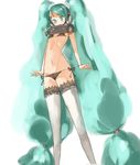  aqua_eyes breasts cameltoe covered_nipples green_eyes green_hair hair_ornament hairclip haitukun hatsune_miku headphones lace lace-trimmed_thighhighs long_hair micro_panties panties side-tie_panties small_breasts solo thighhighs underwear very_long_hair vocaloid white_background 
