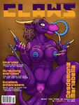  breasts cover desdemona dragon female hair horn long_claws long_tongue longblueclaw magazine magazine_cover nipple_piercing nipples piercing pussy scalie tongue tongue_piercings urethral 