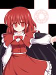  breasts cape capelet cross medium_breasts okazaki_yumemi red_capelet red_eyes red_hair ry short_hair skirt smile solo touhou touhou_(pc-98) vest 