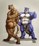  2013 abs anthro anus biceps big_muscles butt canine cat feline kinimus looking_at_viewer male mooning musclegut muscles novra nude speedo swimsuit taoren tattoo thumbs_up wolf 