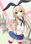  :&lt; absurdres black_panties blonde_hair closed_mouth elbow_gloves gloves highres kantai_collection long_hair midriff navel panties rensouhou-chan shimakaze_(kantai_collection) solo striped striped_legwear tanakahazime thighhighs triangle_mouth underwear v-shaped_eyebrows 