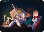  blanket blonde_hair blue_eyes bonnie_zacherle candle chair duo equine eyewear female glasses glowing hair horn horse lauren_faust_(character) letter levitation magic mammal model my_little_pony paper pencil pony red_hair sleeping sparkles toy willis96 winged_unicorn wings young 