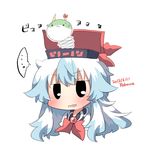  1girl :3 artist_name bad_id bad_pixiv_id black_eyes chibi dated hat horn_ribbon horns jack_in_the_box_(toy) kamishirasawa_keine long_hair lowres neckerchief rebecca_(keinelove) ribbon silver_hair solo sukusuku_hakutaku touhou upper_body 