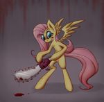  blood blood_pool blood_stain chainsaw cyan_eyes equine feathers friendship_is_magic hair insane invalid_tag my_little_pony pegasus pink_hair pink_tail smile solo wings yellow_fur 