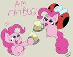  absurd_res arthropod blue_eyes bravest_warriors catbug cider cup dialog drink drunk duo english_text equine female feral flying friendship_is_magic hair hi_res horse insect ladybug mammal my_little_pony pink_hair pinkie_pie_(mlp) plain_background pony text the-wazz wings 