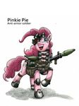  armor bag blue_eyes body_armor boots cutie_mark english_text equine eyewear female feral friendship_is_magic fur goggles hair horse mammal mine my_little_pony pink_fur pink_hair pink_tail pinkie_pie_(mlp) plain_background pony ranged_weapon rex42 rocket_launcher rpg smile solo teeth text tongue vest warhead weapon white_background 