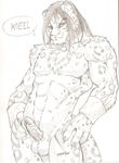  abs anthro balls barbs biceps body_markings bracelet chest_tuft claws collar erection feline fur grin hair jewelry leopard looking_at_viewer male mammal markings muscles nude pecs penis pose presenting sheath sketch smile snow_leopard solo spots standing tuft vein zavian 