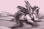  allosaurus_(artist) bantha cutie_mark equine female feral friendship_is_magic horse looking_back lying mammal monochrome my_little_pony on_front pegasus pony pussy rainbow_dash_(mlp) solo spreading wings 