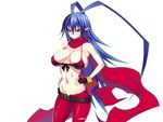  1girl belt bikini_top blue_hair breasts disgaea disgaea_d2 genderswap gloves huge_breasts inagaki laharl laharl-chan long_hair pointy_ears red_eyes 